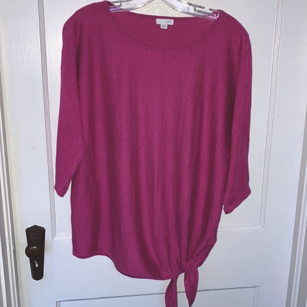 J. Jill tie-front linen blend knit short sleeve top fuchsia pink
